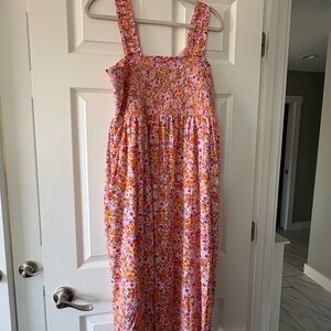 Old Navy Pink and Orange Floral Midi Dress